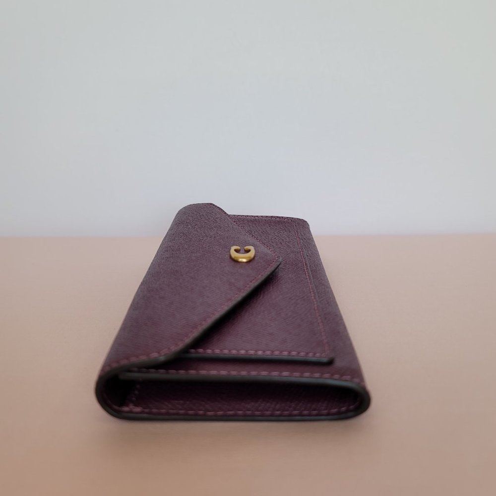COACH Wyn Envelope Crossgrain Leather Large Wallet –Deep Berry⭐ - Picture 10 of 16